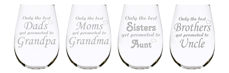 Family promoted stemless wine glass (set of 4), choose your title, 17 oz. Lead Free Crystal