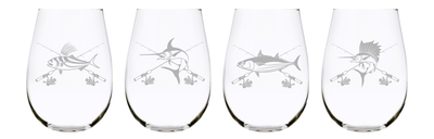 Fish stemless wine glass (set of 4), 17 oz. Lead Free Crystal