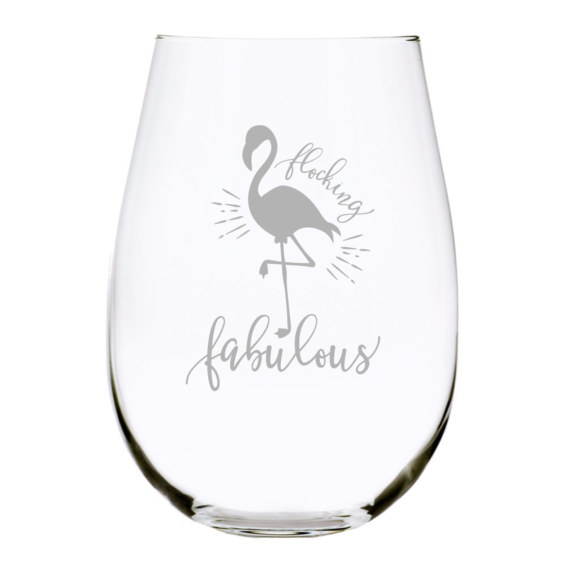 Flocking Fabulous Flamingo stemless wine glass, 17 oz.