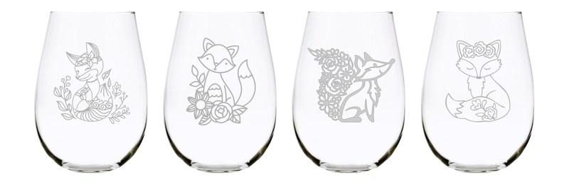 Fox stemlesss wine glass set of 4