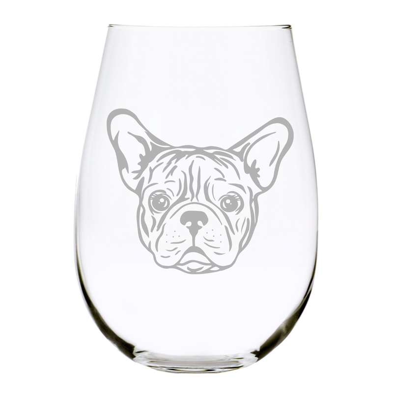 French Bulldog (F1) themed, dog stemless wine glass, 17 oz