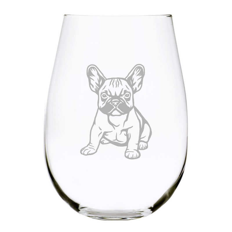 French Bulldog (F2) themed, dog stemless wine glass, 17 oz