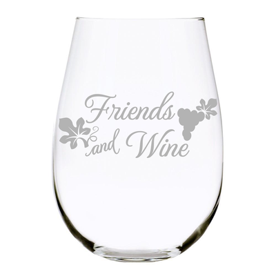 Friends and Wine Stemless Wine Glass, 17 oz. Lead Free Crystal