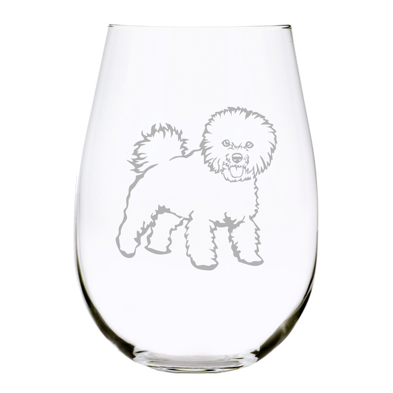 Frise Bichon (F2)   themed, dog stemless wine glass, 17 oz.