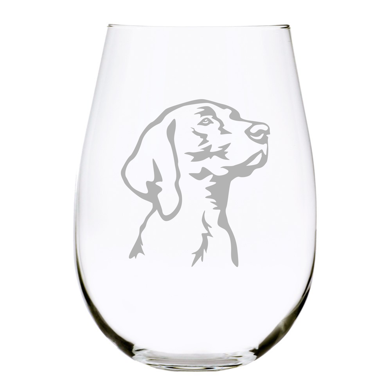 German Shorthaired Pointer themed, dog stemless wine glass, 17 oz.