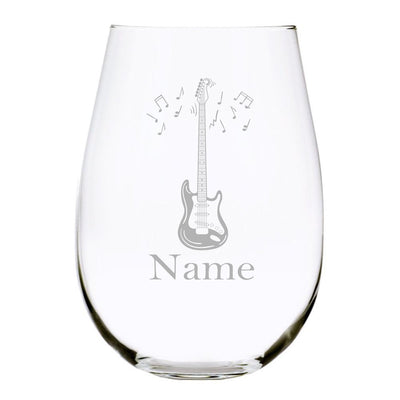 Guitar with name 17oz. Lead Free Crystal stemless wine glass