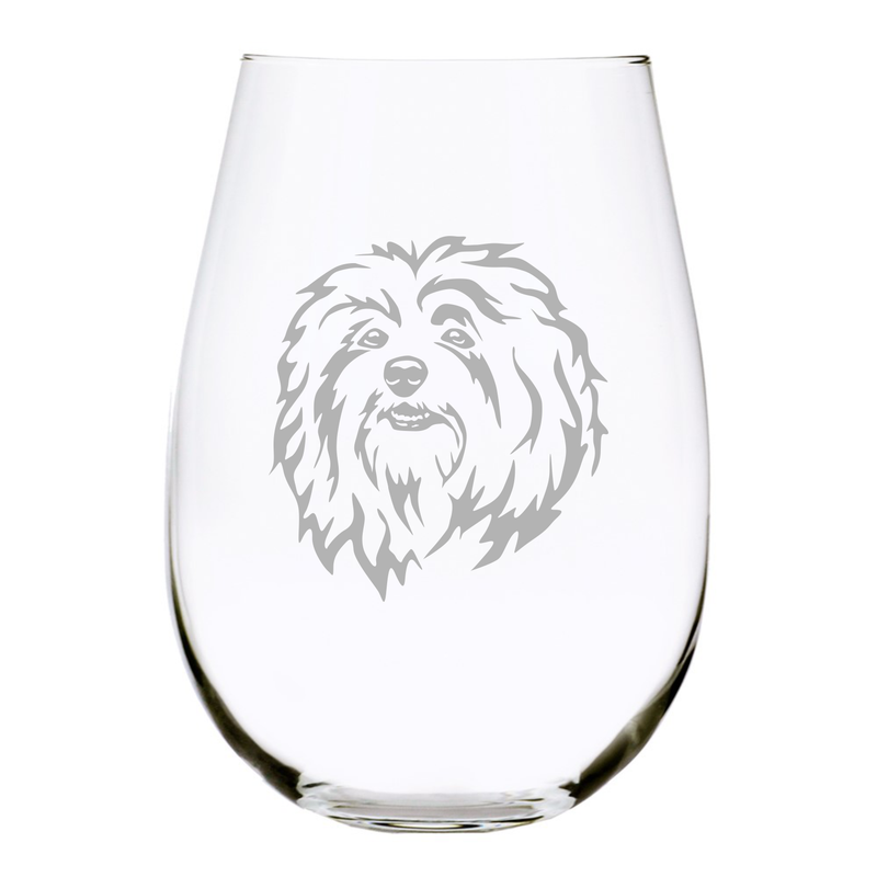 Havanese themed, dog stemless wine glass, 17 oz