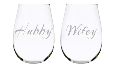 Hubby and Wifey Stemless Set, 17 oz. Lead Free Crystal