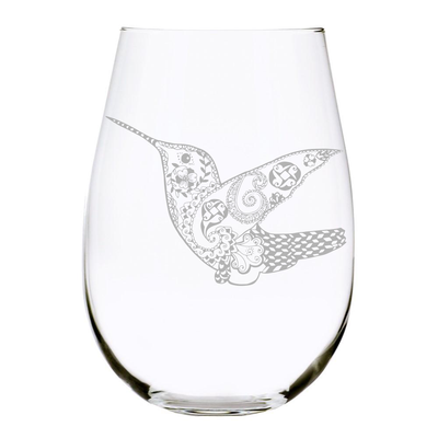 C & M Hummingbird Stemless Wine Glass (Pack of 1) – Laser Engraved Crystal Glass 17 Ounces, Gag Gifts for Birthdays, Anniversaries, Retirement, Mothers Day, Fathers Day, Made in USA
