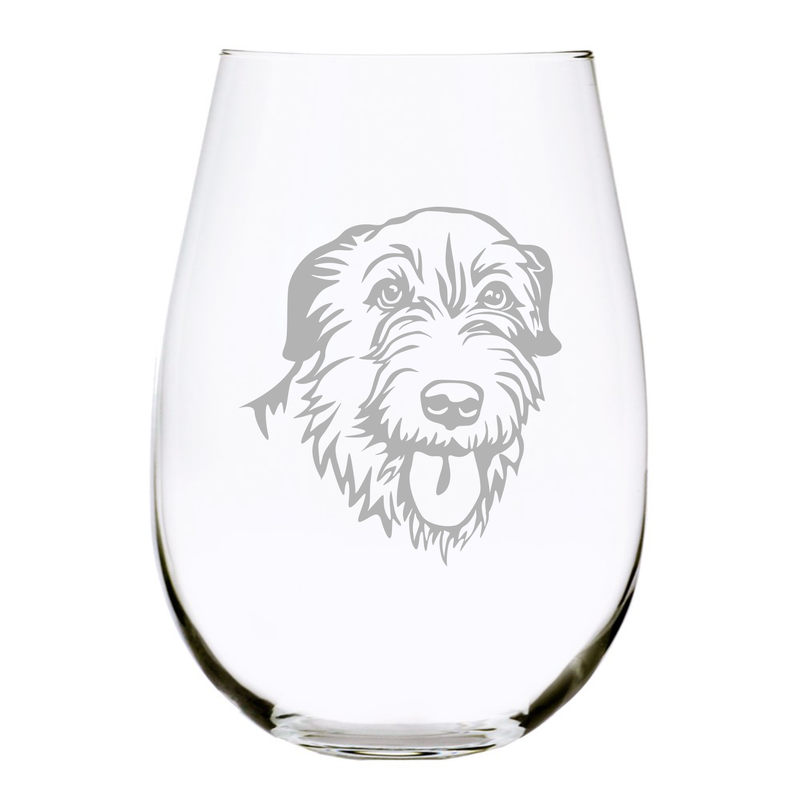 Irish Wolfhound themed, dog stemless wine glass, 17 oz.