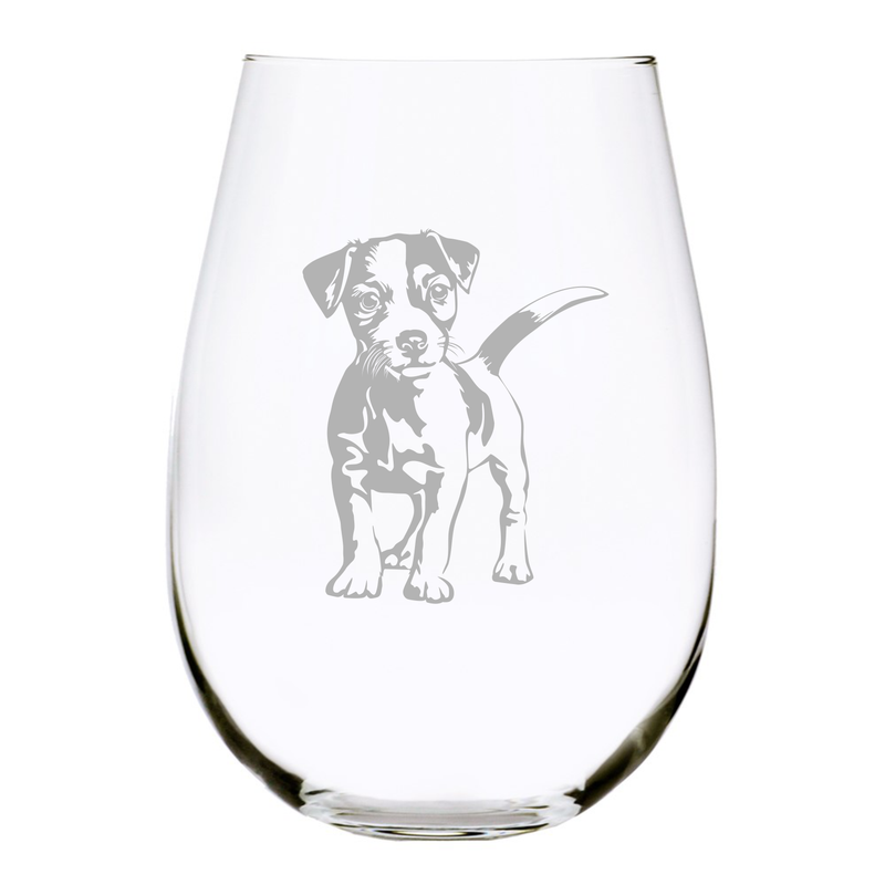 Jack Russell Terrier themed, dog stemless wine glass, 17 oz.