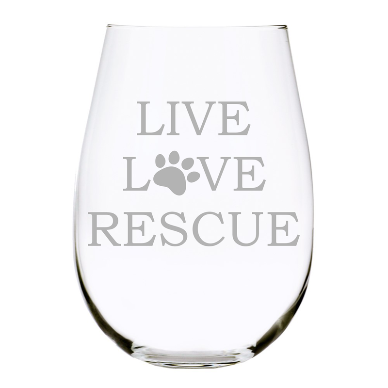 Live Love Rescue stemless wine glass, 17 oz.