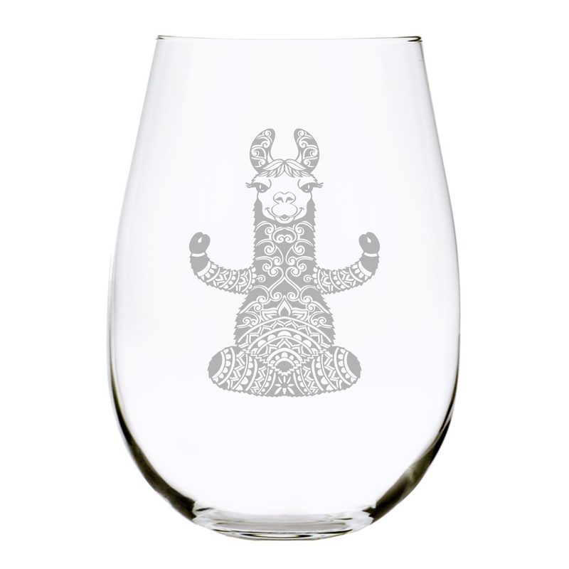 LLama yoga funny wine glass, stemless wine glass,