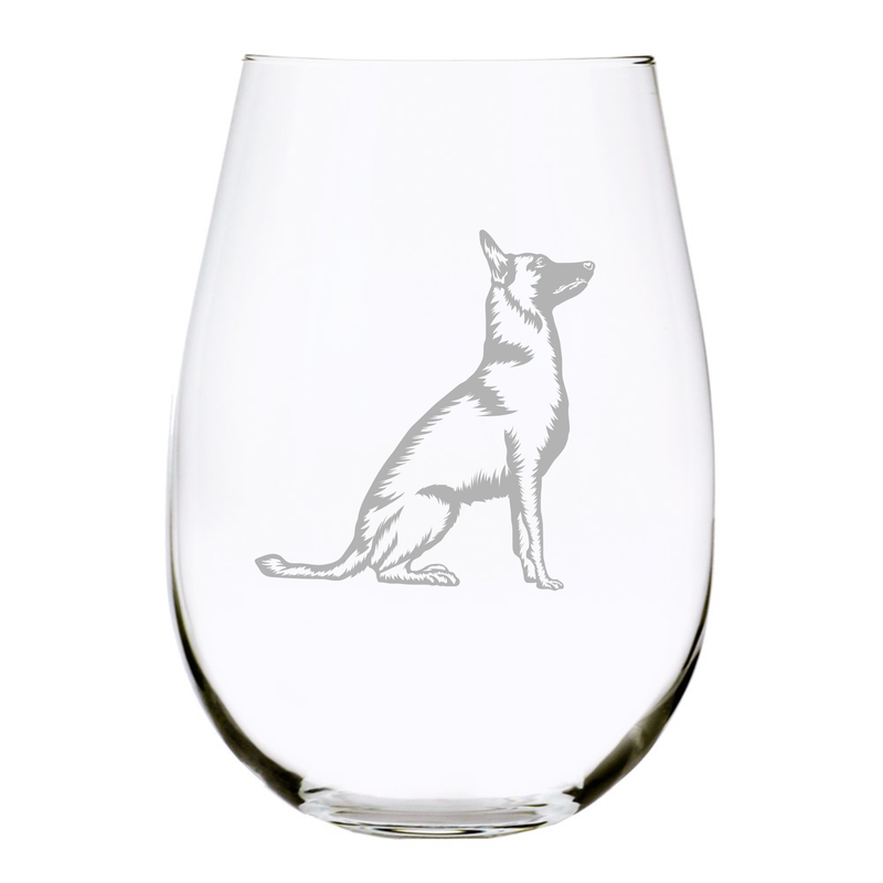 Malinois (M2)  themed, dog stemless wine glass, 17 oz.
