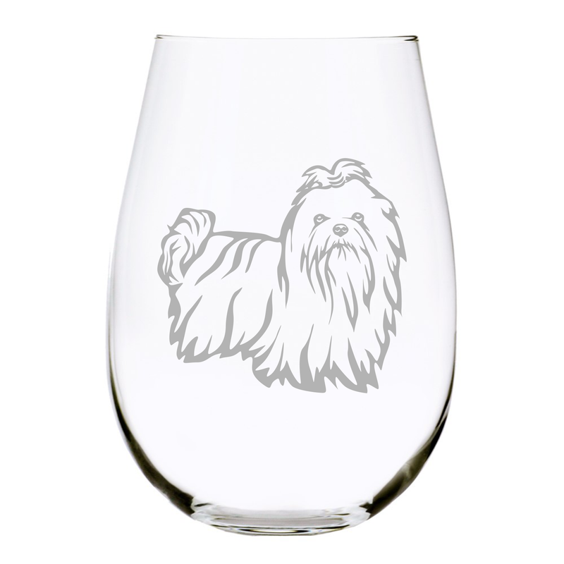 Maltese (M1) themed, dog stemless wine glass, 17 oz.