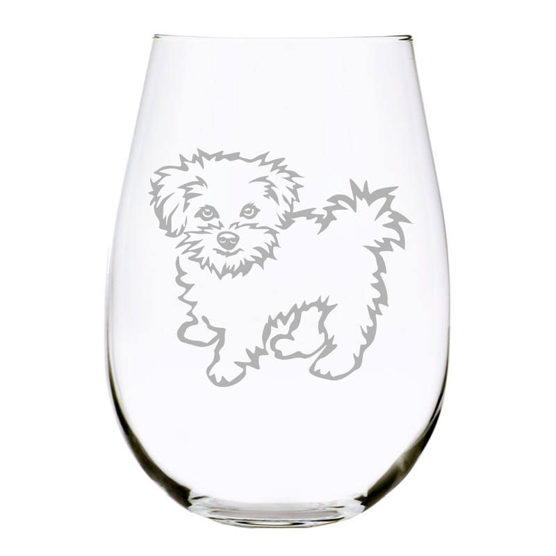 Maltese (M2) themed, dog stemless wine glass, 17 oz.