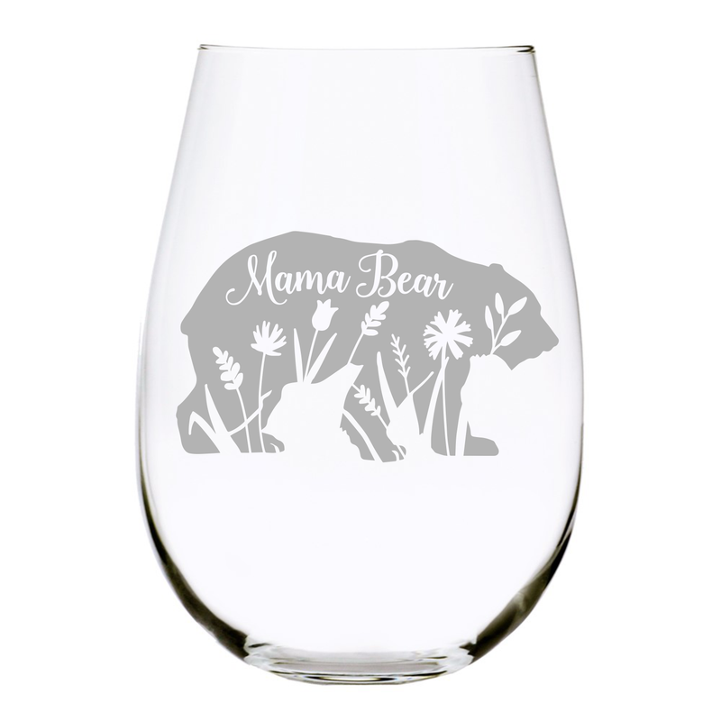 Mama Bear stemless wine glass, 17 oz.