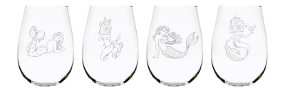 Mermaid stemless wine glass (set of 4) 17oz. Lead Free Crystal