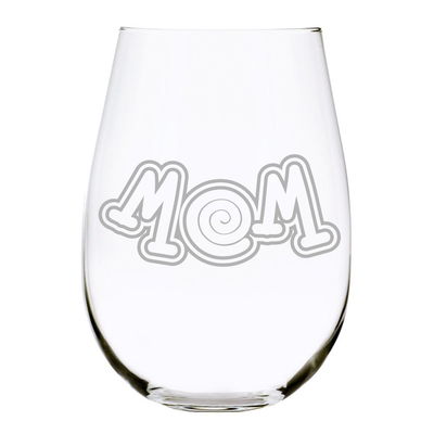 Mom Swirl 17oz. Lead Free Crystal stemless etched wine glass