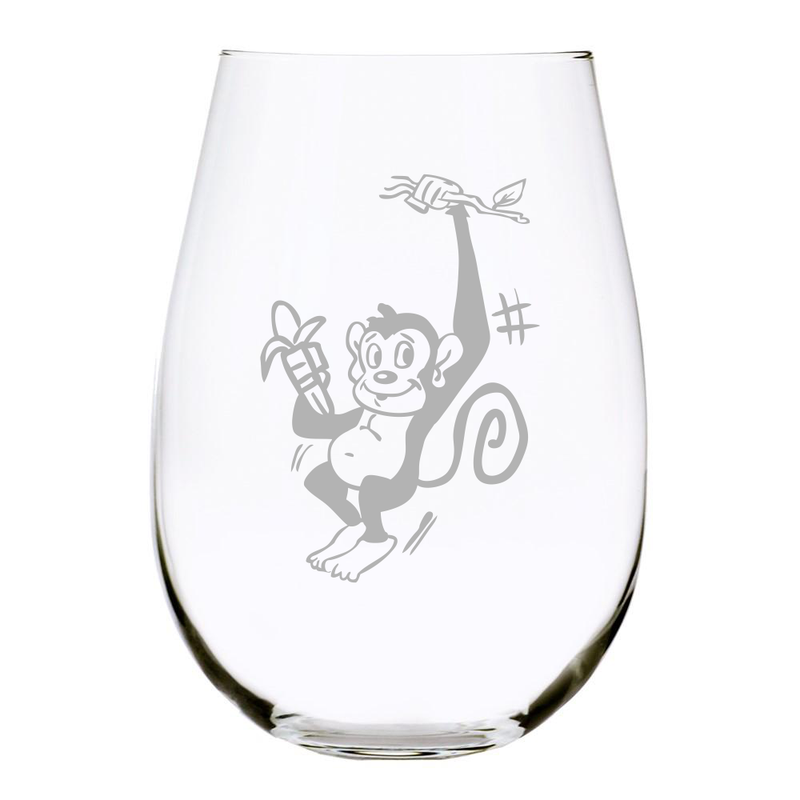 Monkey 17oz. Lead Free Crystal stemless wine glass