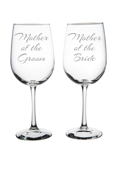 Mother of the Groom and Mother of the Bride wine glass set, pick your font.