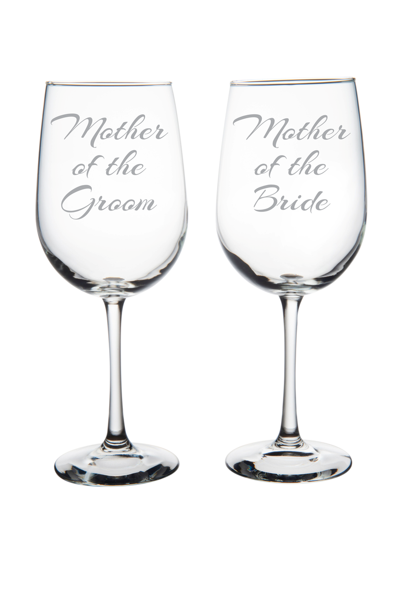 Mother of the Groom and Mother of the Bride wine glass set, pick your font.