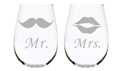 Mr. Mustache and Mrs. Lips 17 oz. Lead Free Crystal