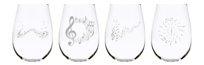 Musical Notes stemless wine glass (set of 4), 17 oz. Lead Free Crystal