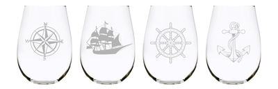 Nautical stemless wine glass (set of 4) 17oz. Lead Free Crystal