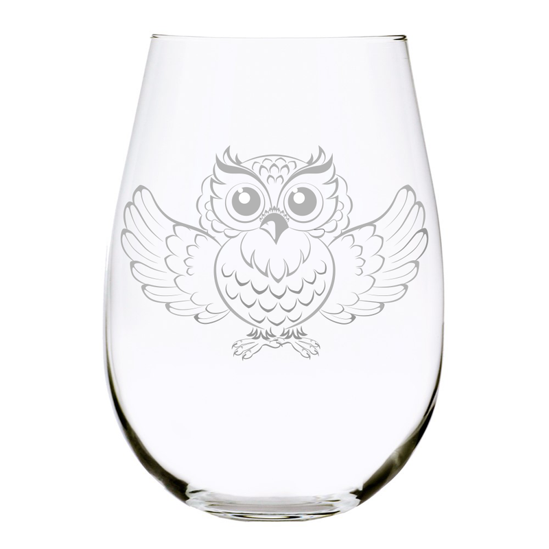 Owl stemless wine glass, 17 oz.
