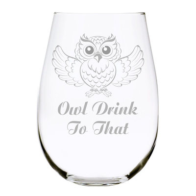 Owl Drink To That stemless wine glass 17 oz. …
