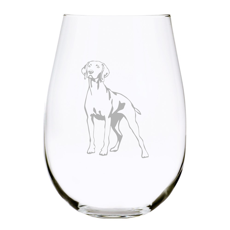 Rhodesian Ridgeback (R3) themed, dog stemless wine glass, 17 oz.