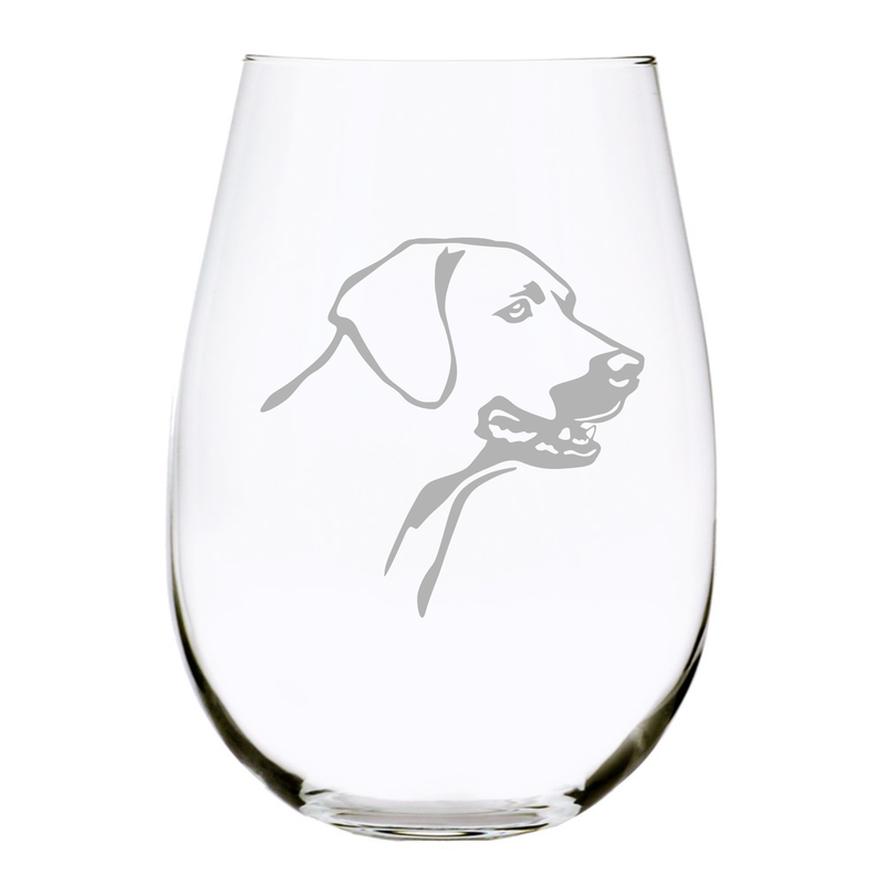 Rhodesian Ridgeback (R1) themed, dog stemless wine glass, 17 oz,