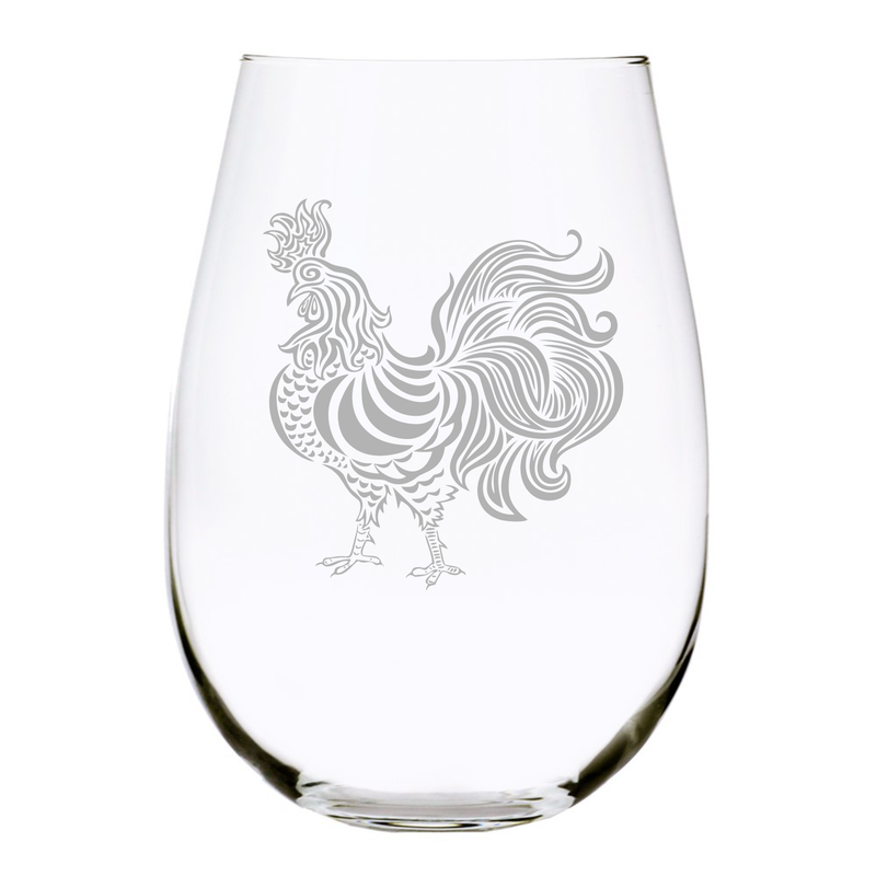 Rooster stemless wine glass, 17 oz.