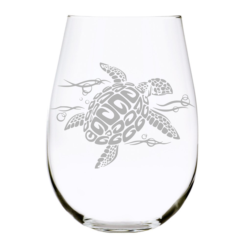 Sea Turtle stemless wine glass, 17 oz.