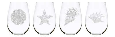 Sea shell stemless wine glass (set of 4) 17oz. Lead Free Crystal