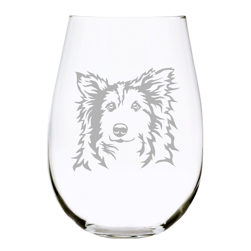 Sheltie (S1)  themed, dog stemless wine glass, 17 oz.