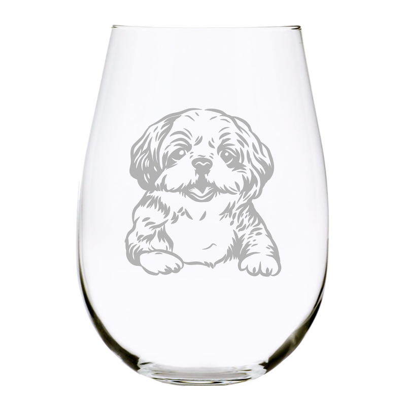Shih Tzu (S1) themed, dog stemless wine glass, 17 oz.