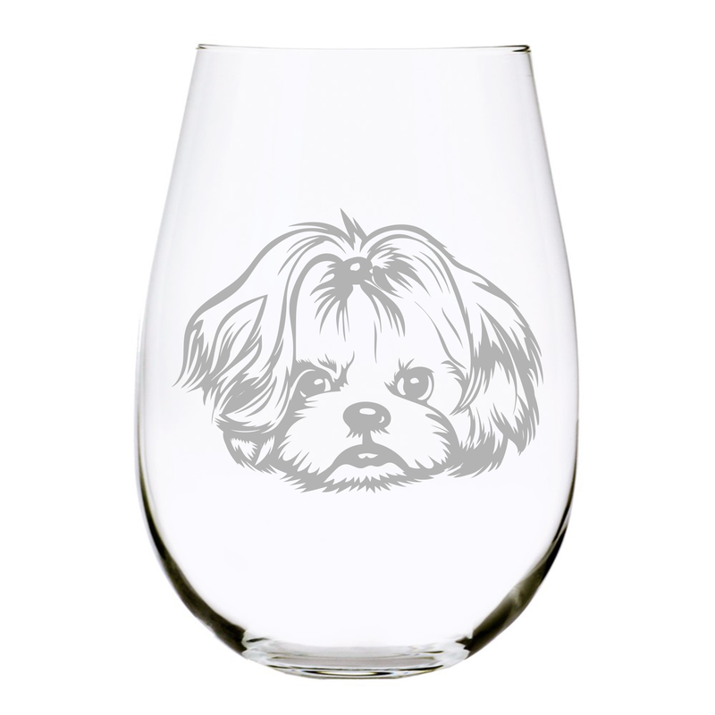 Shih Tzu (S2) themed, dog stemless wine glass, 17 oz.