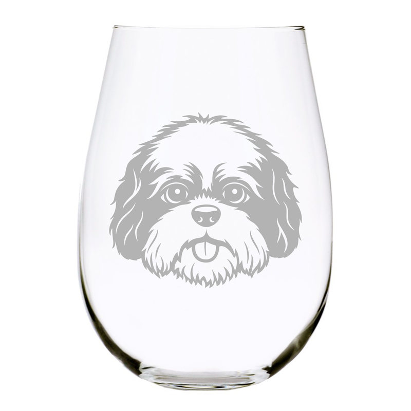 Shih Tzu (S3) themed, dog stemless wine glass, 17 oz.