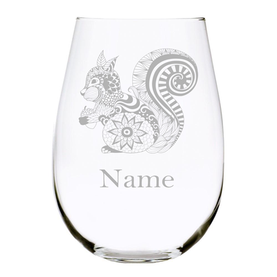 Squirrel with name 17oz. Lead Free Crystal stemless wine glass