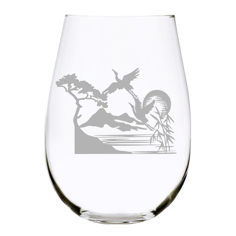 Storks over water  stemless wine glass, 17 oz.