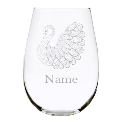 Swan with name 17 oz. stemless wine glass