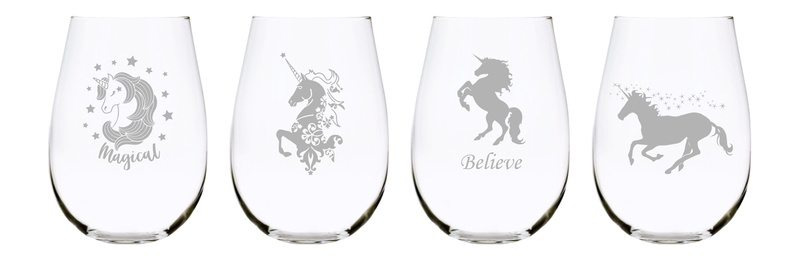 Unicorn stemless wine glass (set of 4), 17 oz. Lead Free Crystal