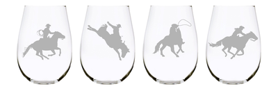 Western horse  stemless wine glass (set of 4), 17 oz. Lead Free Crystal
