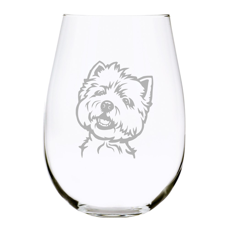 West Highland Terrier (W1) themed, dog stemless wine glass, 17 oz.