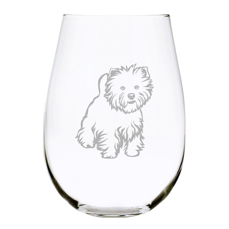 Westie themed, dog stemless wine glass, 17 oz.