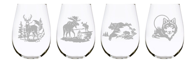 Wild animal stemless wine glass (set of 4), 17 oz. Lead Free Crystal