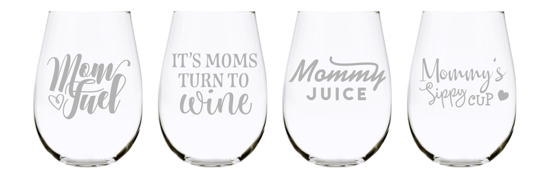 Wine Mom stemless wine glass (set of 4), 17 oz. Lead Free Crystal