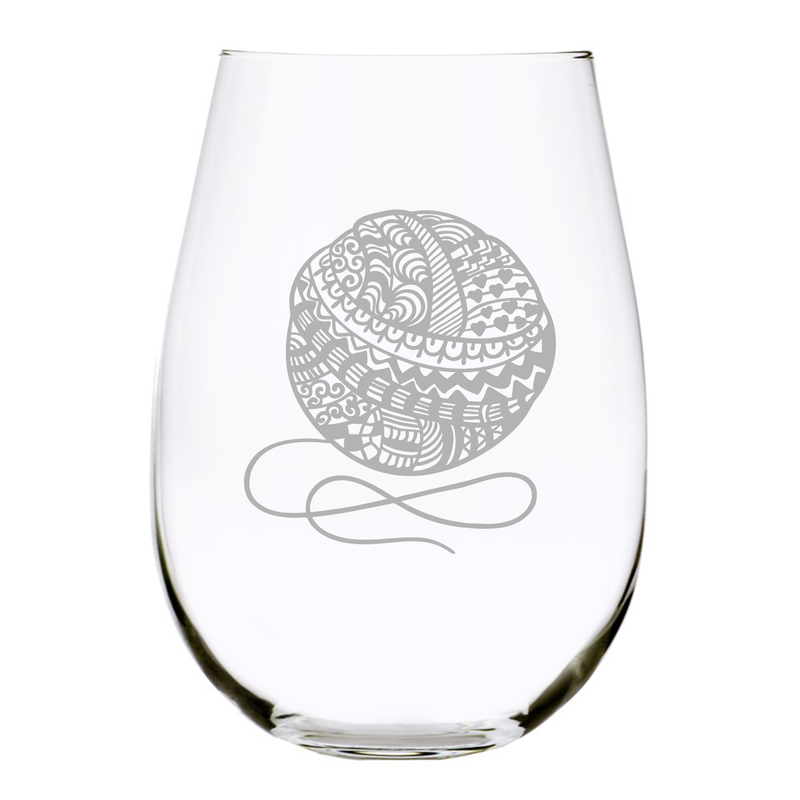 Yarn ball craft stemless wine glass, 17 oz.
